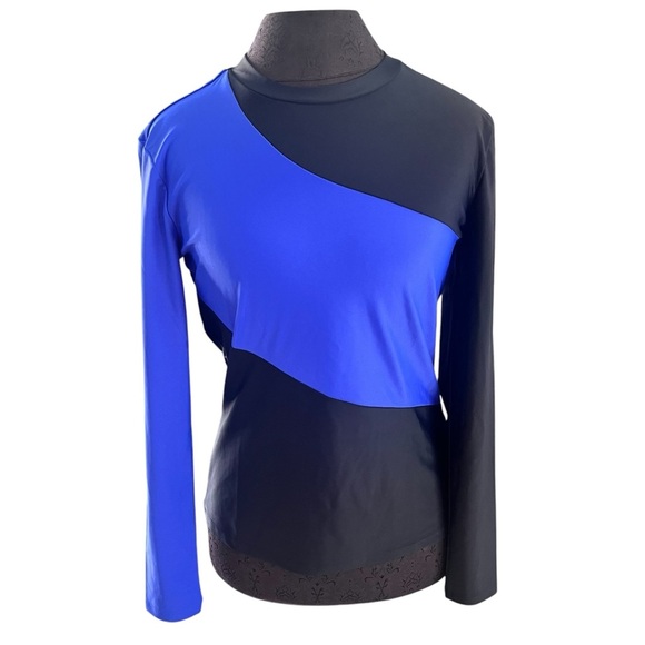 NWT Cabana Life Rash Guard Black Blue Color-block Top Small NEW - Picture 1 of 11